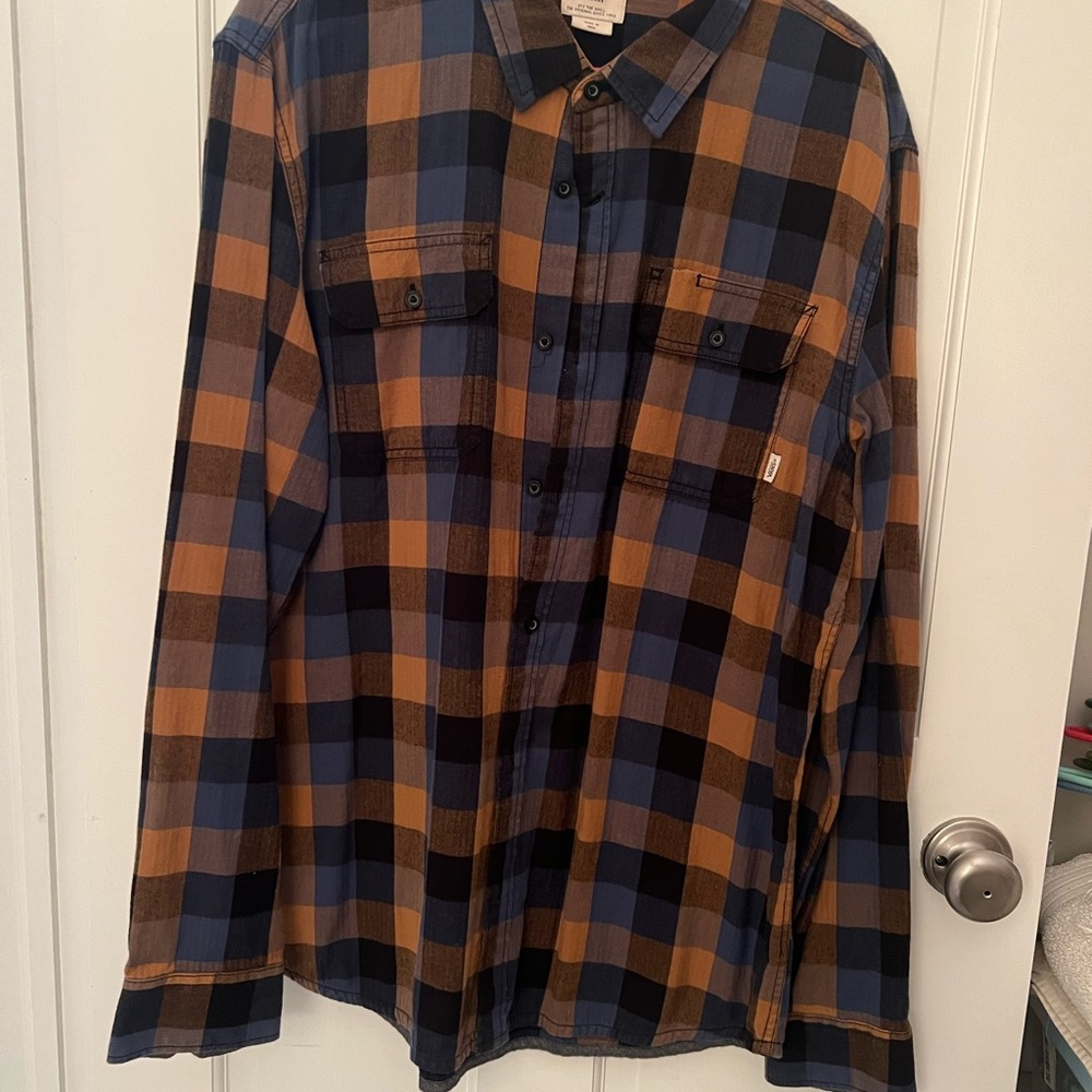 Vans Blue and Tan Plaid Button Down Shirt